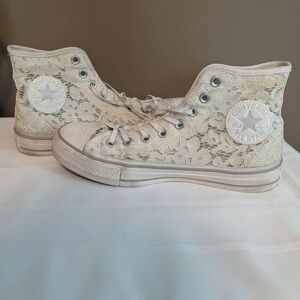 Converse Cream Lace High-Top Sneakers